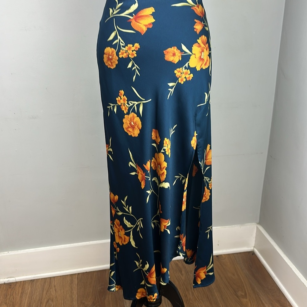Astr Navy Floral Midi Slip Dress with Yellow Blooms - Picture 8 of 14